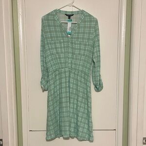 41 hawthorn dress green 41 Hawthorn Green Floral Leaves Print Button Down Lined Sheer Dress Size S